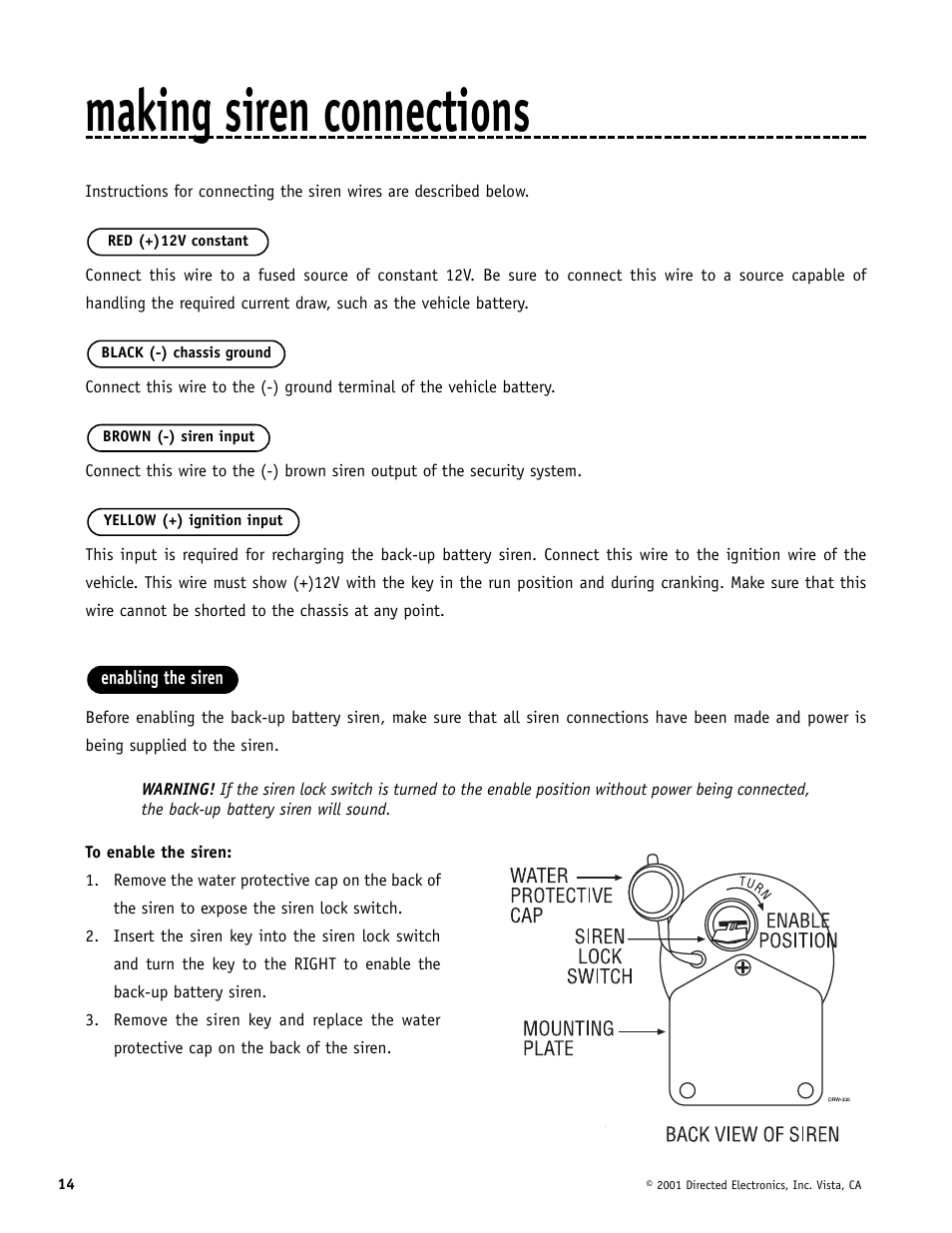 Making siren connections | Directed Electronics MERLIN 2000 User Manual | Page 14 / 24