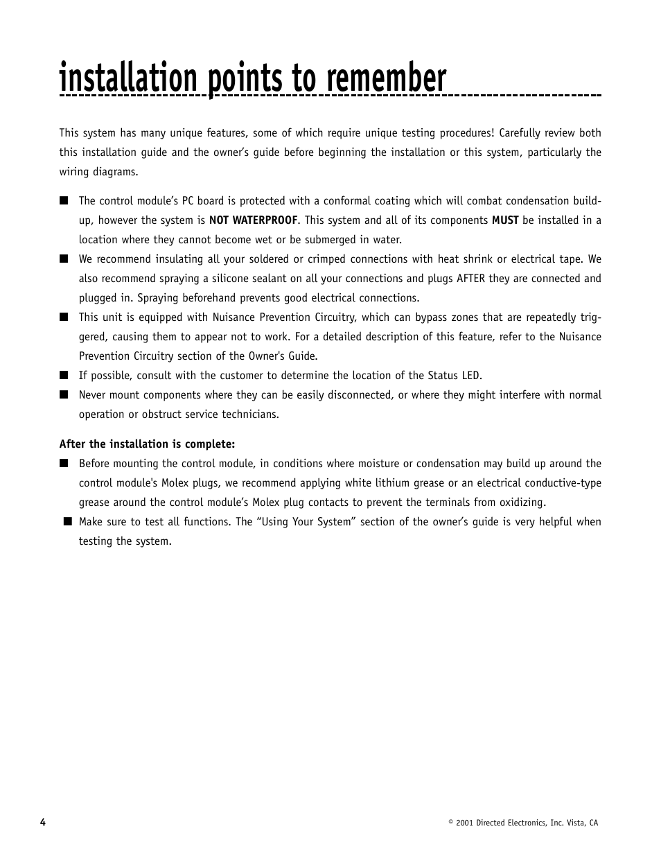 Installation points to remember | Directed Electronics MERLIN 2000 User Manual | Page 4 / 24