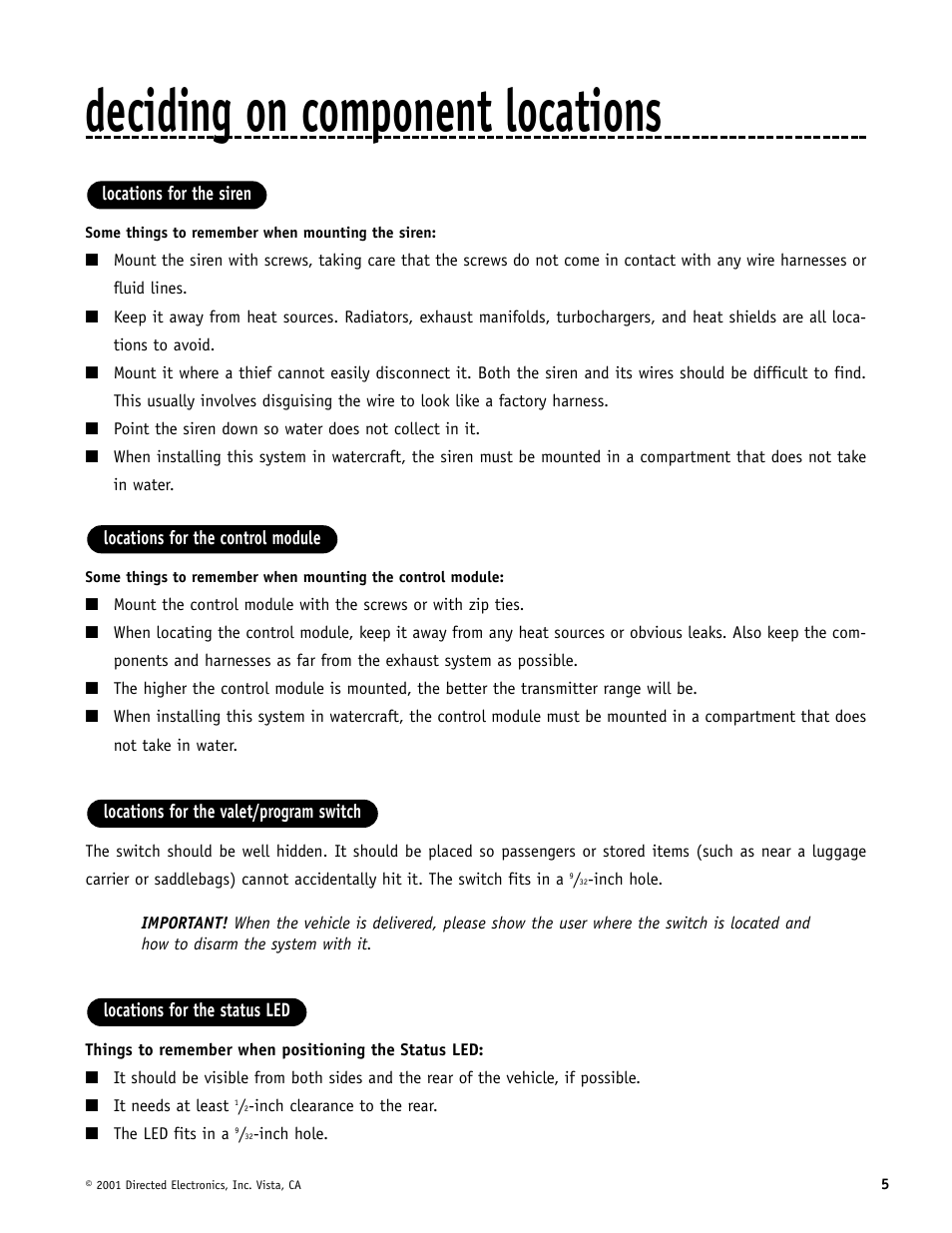 Deciding on component locations | Directed Electronics MERLIN 2000 User Manual | Page 5 / 24