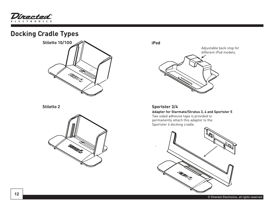 Docking cradle types | Directed Electronics Soloist Desktop Docking Station User Manual | Page 12 / 34