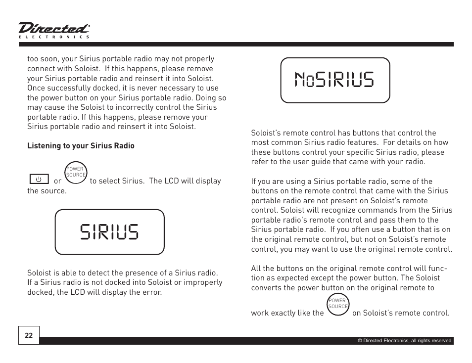 On off | Directed Electronics Soloist Desktop Docking Station User Manual | Page 22 / 34