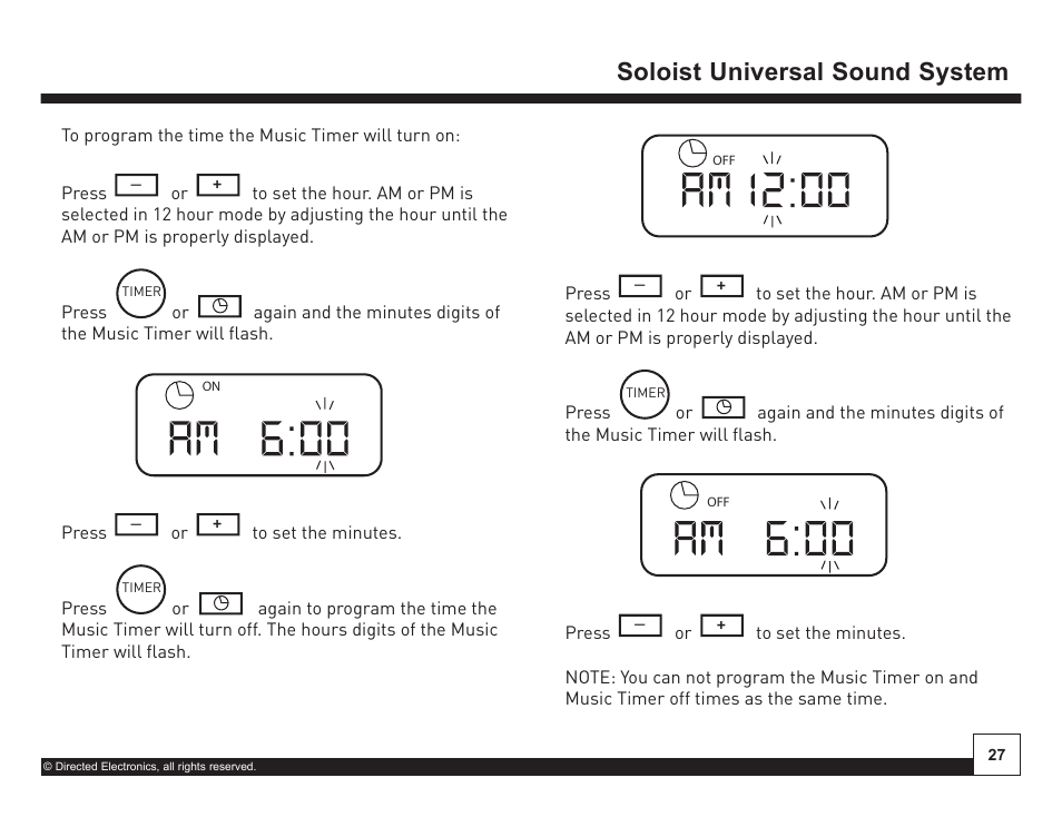 Desktop docking station, On off, Soloist universal sound system | Directed Electronics Soloist Desktop Docking Station User Manual | Page 27 / 34