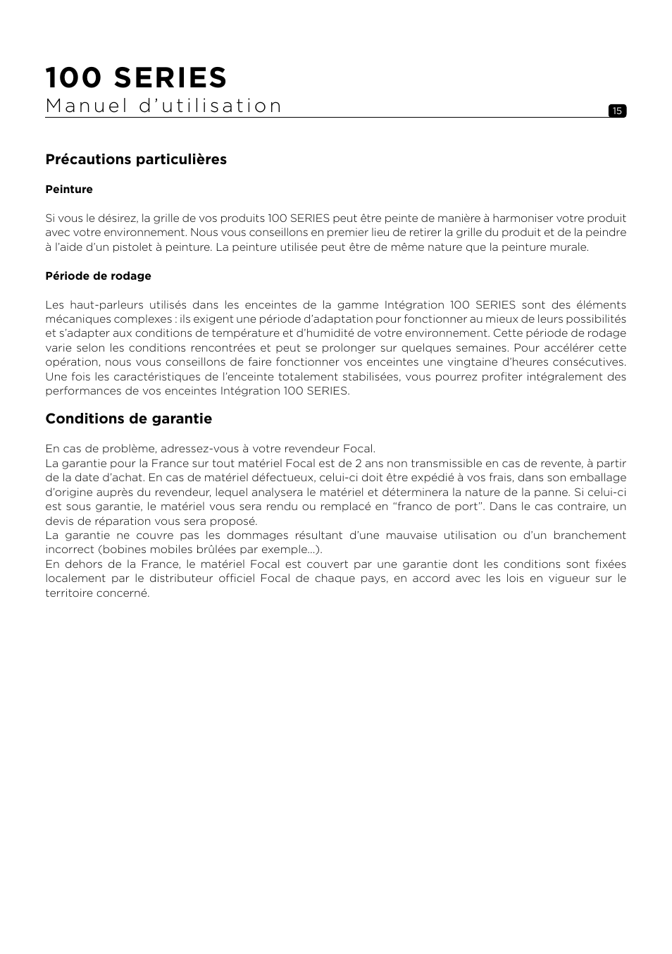 100 series | Focal 100 ICW6 6.5" 2-Way In-Wall / In-Ceiling Speaker (Single) User Manual | Page 15 / 74