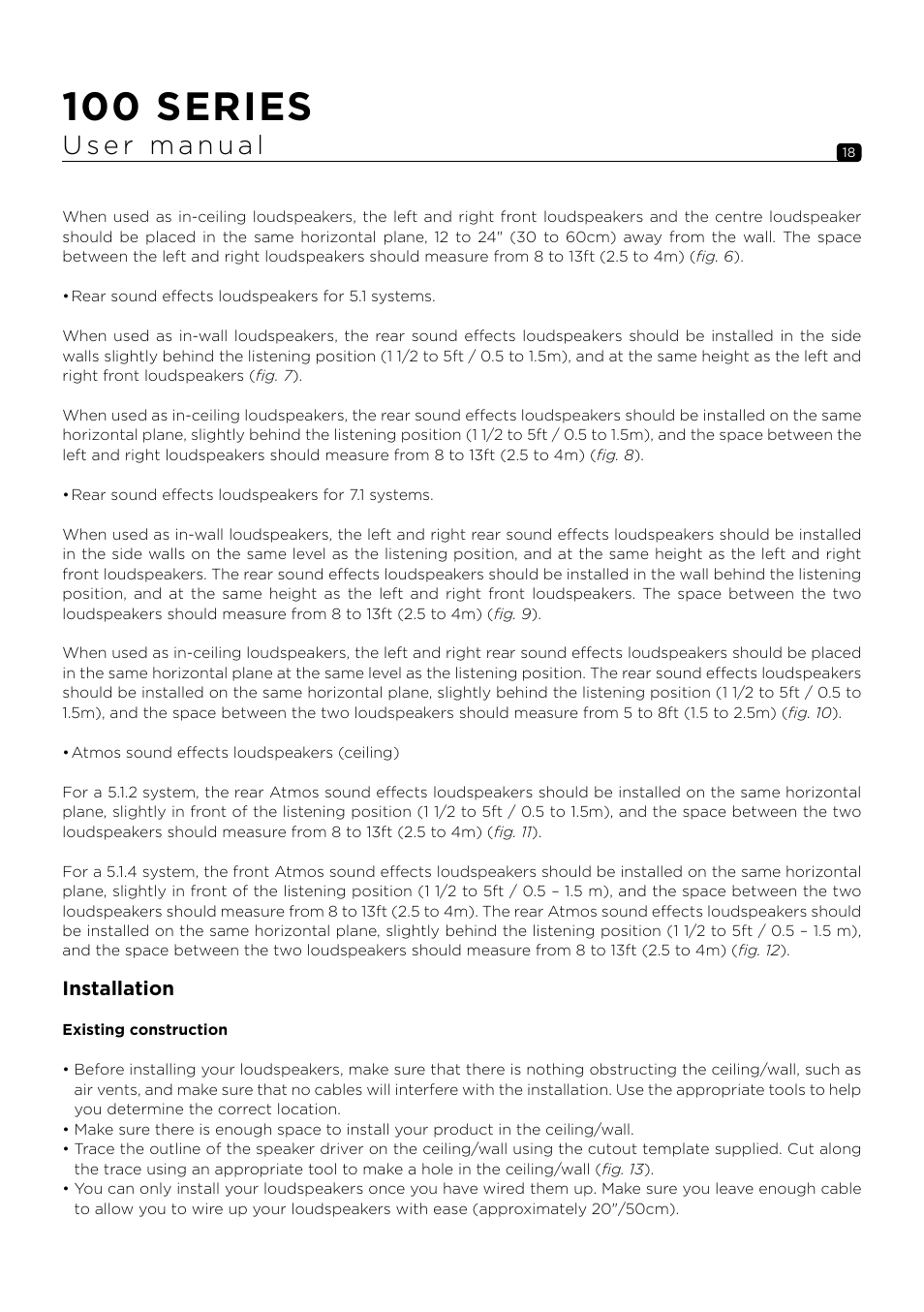100 series, Installation | Focal 100 ICW6 6.5" 2-Way In-Wall / In-Ceiling Speaker (Single) User Manual | Page 18 / 74