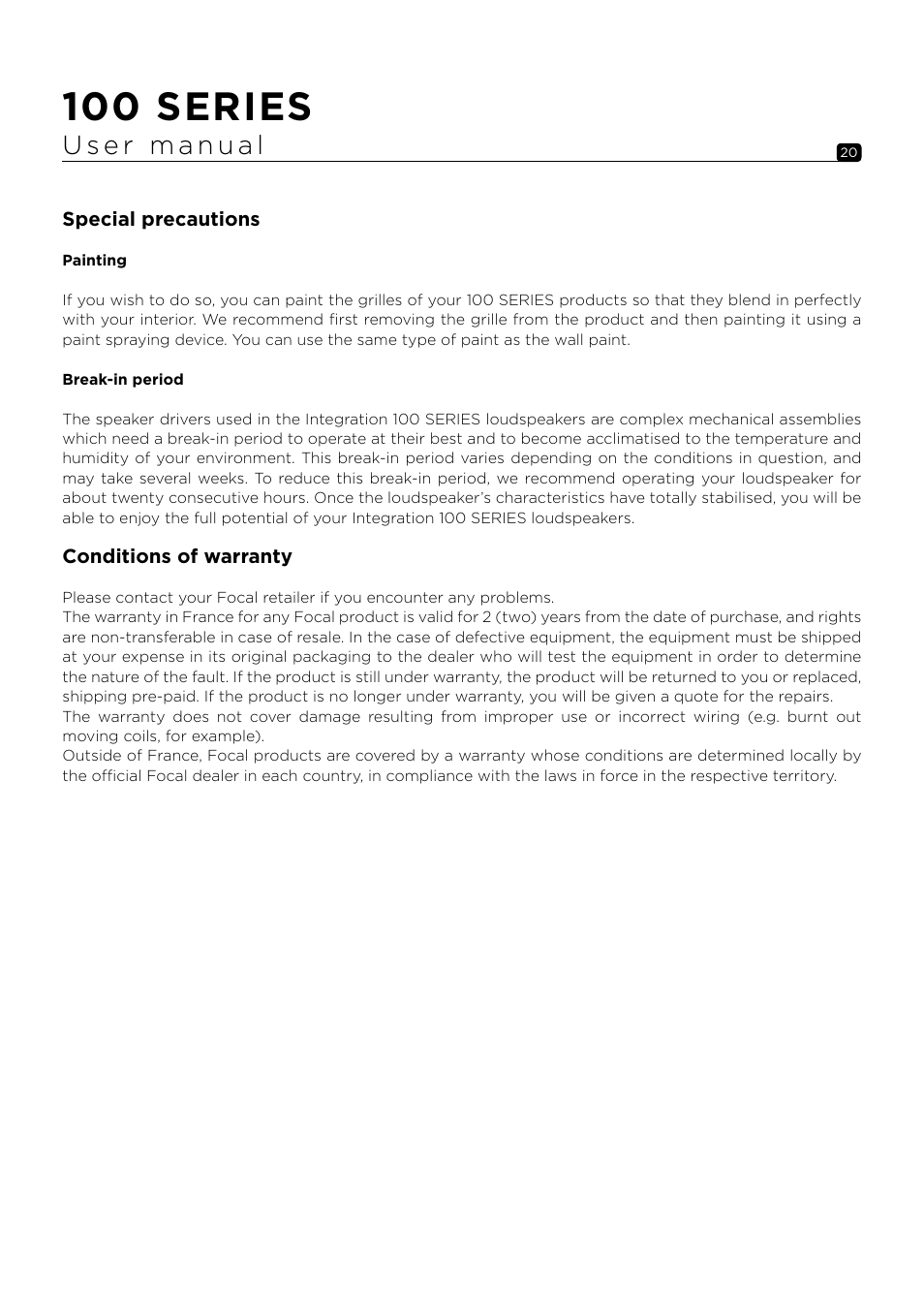 100 series | Focal 100 ICW6 6.5" 2-Way In-Wall / In-Ceiling Speaker (Single) User Manual | Page 20 / 74