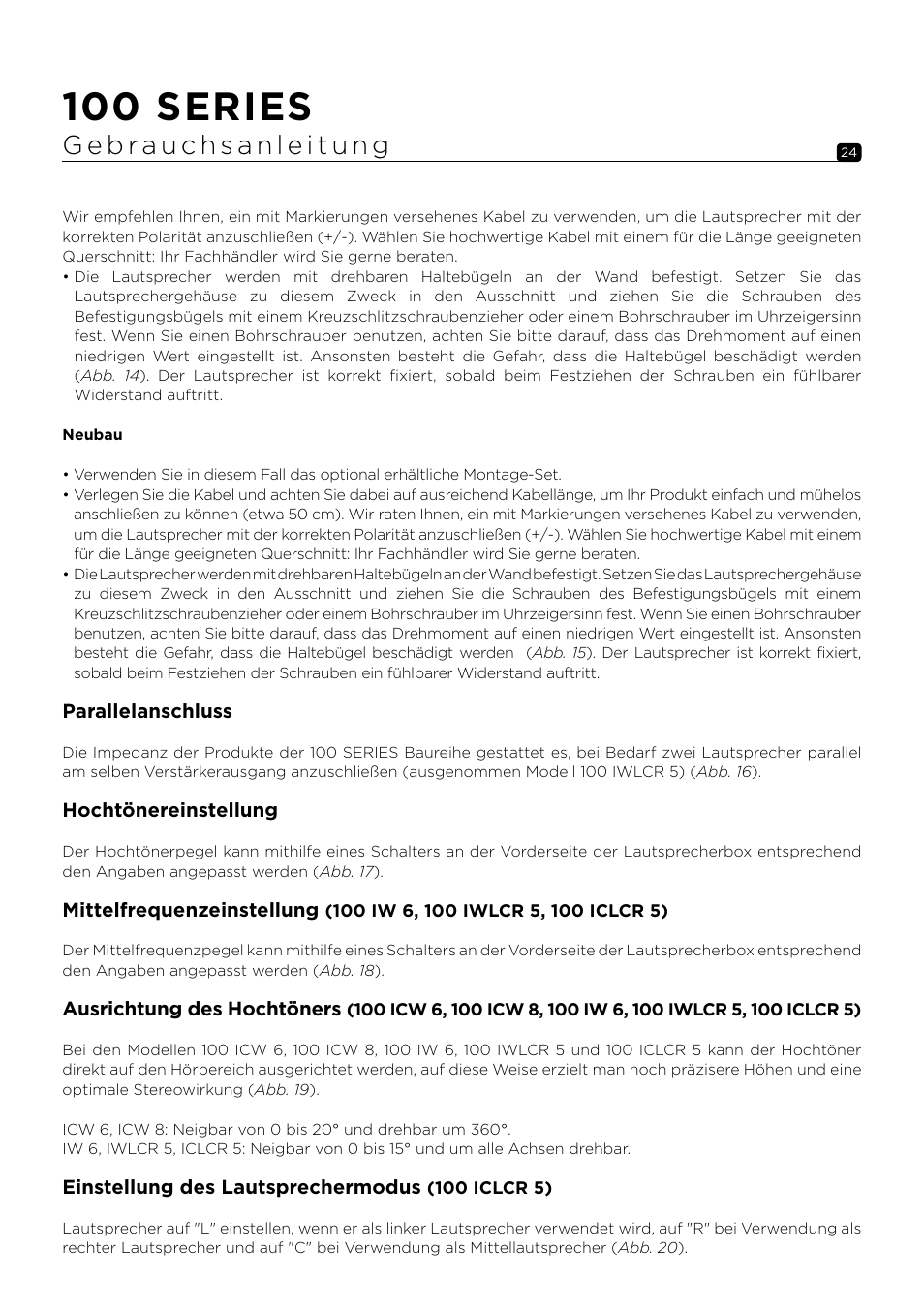 100 series | Focal 100 ICW6 6.5" 2-Way In-Wall / In-Ceiling Speaker (Single) User Manual | Page 24 / 74