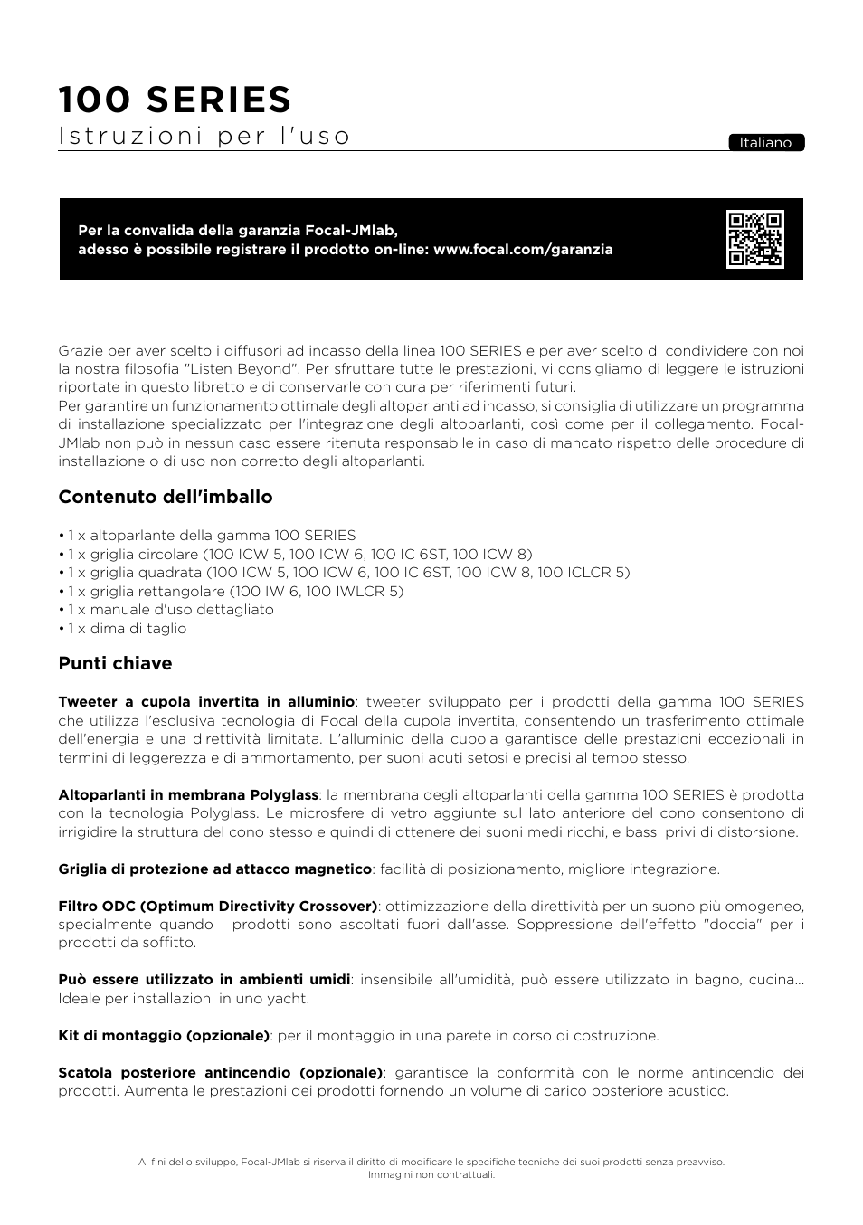 100 series, Contenuto dell'imballo, Punti chiave | Focal 100 ICW6 6.5