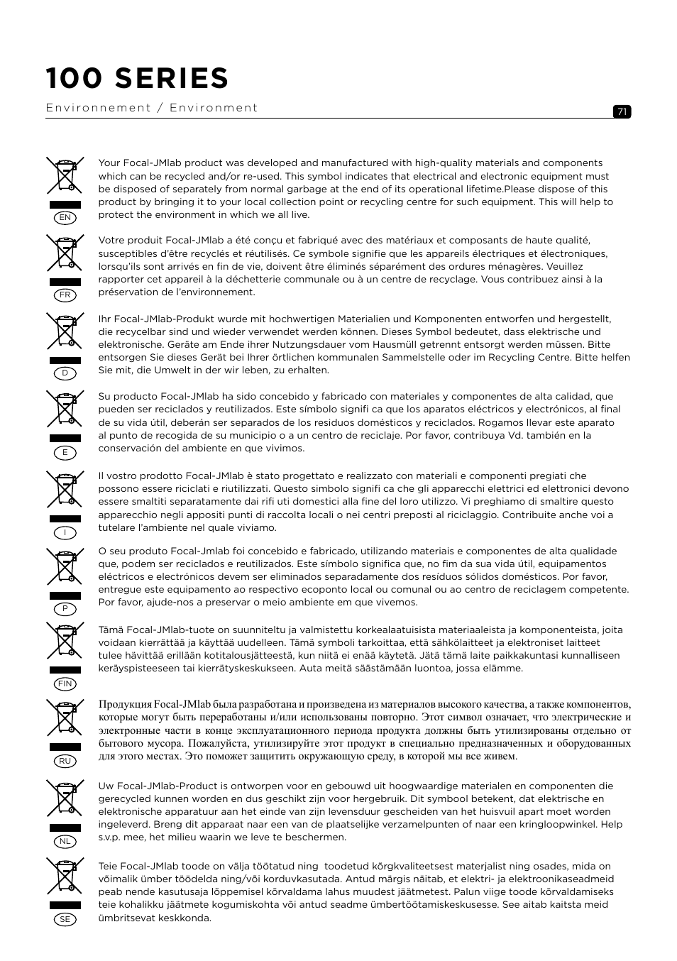 100 series | Focal 100 ICW6 6.5" 2-Way In-Wall / In-Ceiling Speaker (Single) User Manual | Page 71 / 74