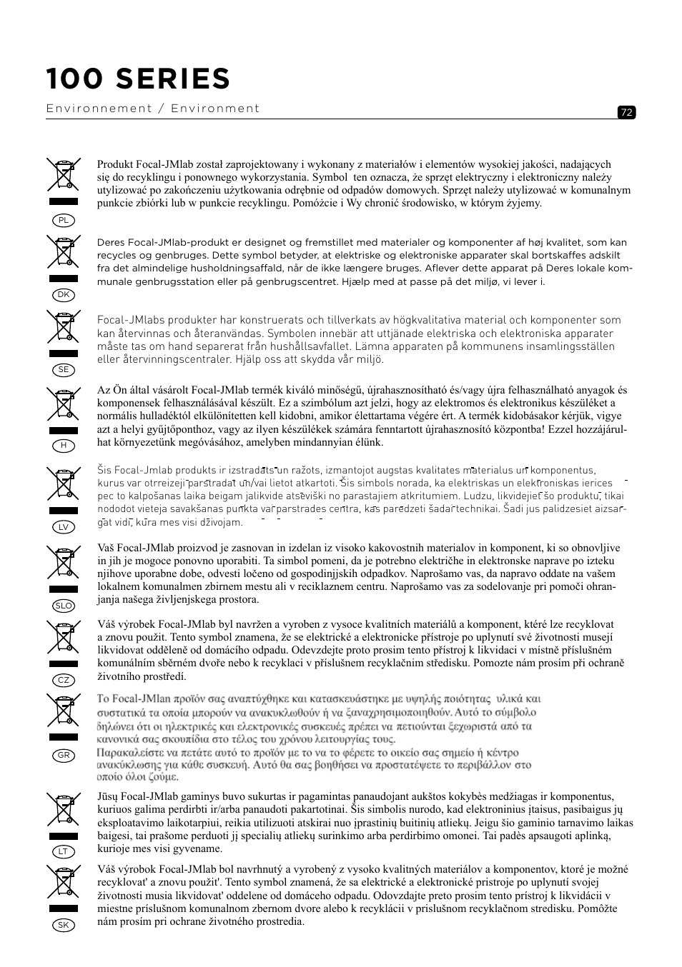 100 series | Focal 100 ICW6 6.5" 2-Way In-Wall / In-Ceiling Speaker (Single) User Manual | Page 72 / 74