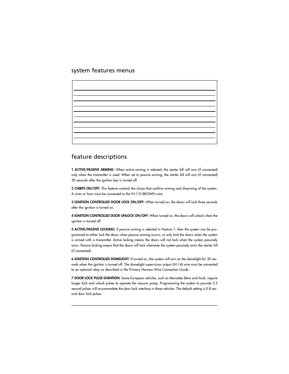 System features menus feature descriptions | Directed Electronics K10 User Manual | Page 10 / 16