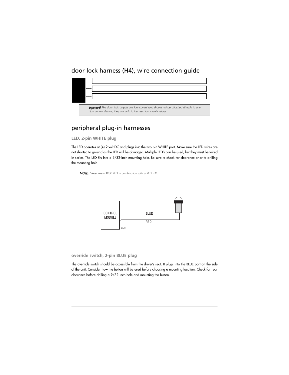 Door lock harness (h4), wire connection guide, Peripheral plug-in harnesses | Directed Electronics K10 User Manual | Page 7 / 16