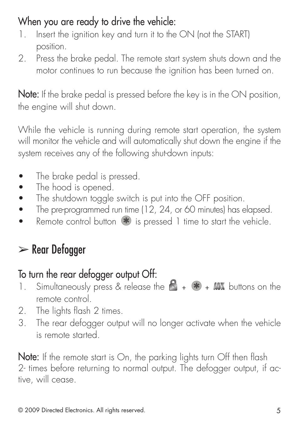 Rear defogger, When you are ready to drive the vehicle | Directed Electronics VIPER 4103XV User Manual | Page 11 / 28