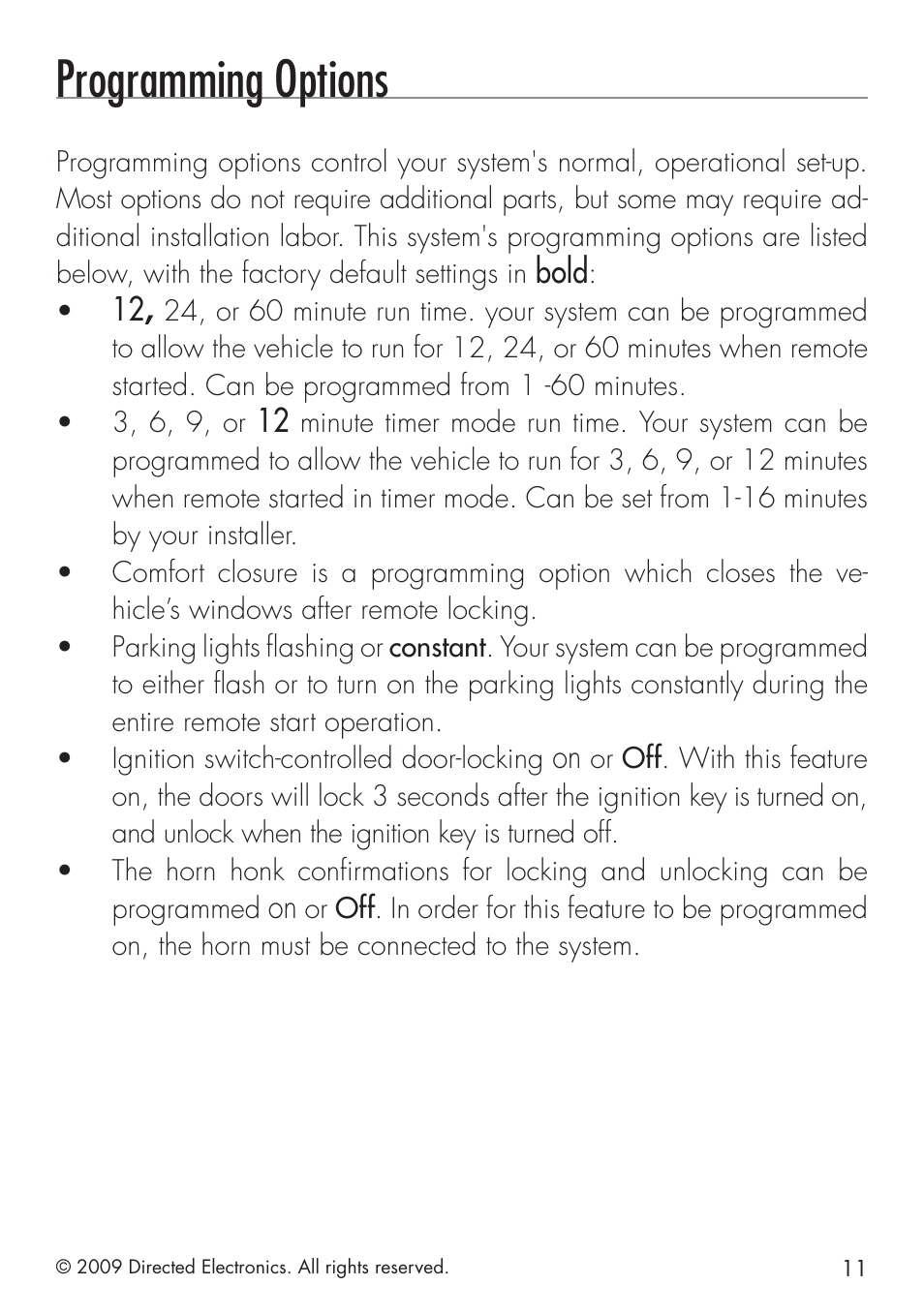 Programming options | Directed Electronics VIPER 4103XV User Manual | Page 17 / 28