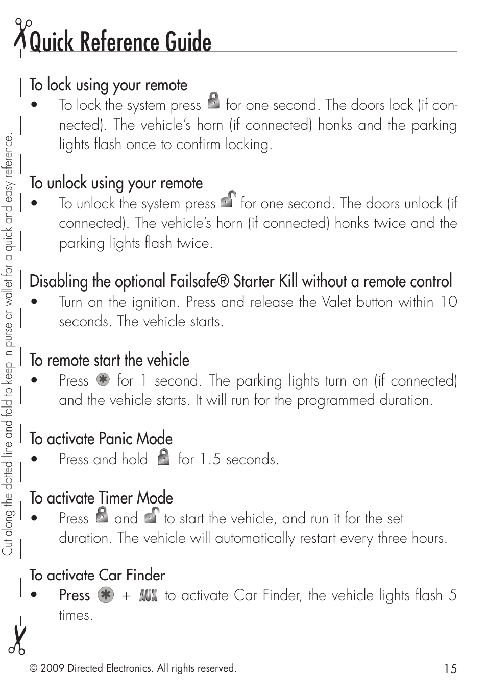 Quick reference guide | Directed Electronics VIPER 4103XV User Manual | Page 21 / 28