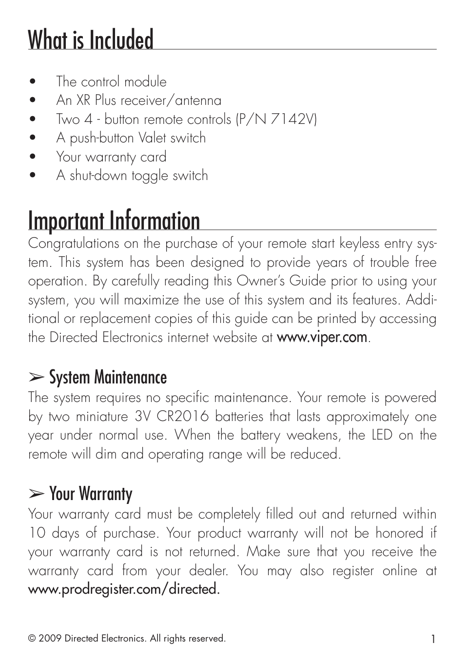 What is included, Important information, System maintenance | Your warranty | Directed Electronics VIPER 4103XV User Manual | Page 7 / 28