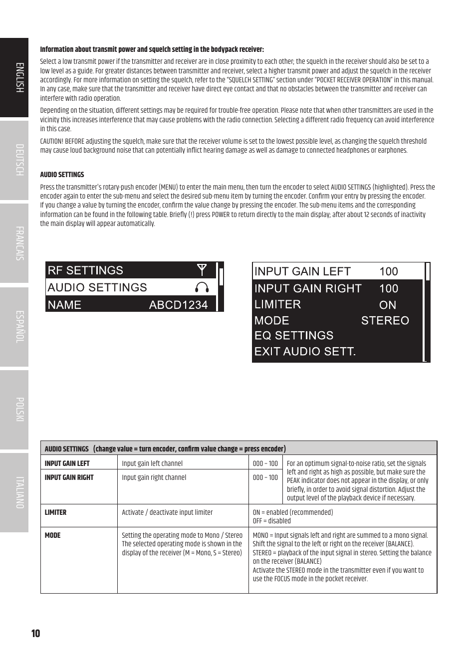 LD Systems U504.7 IEM Wireless Stereo In-Ear Monitoring System (470 to 490 MHz) User Manual | Page 10 / 108