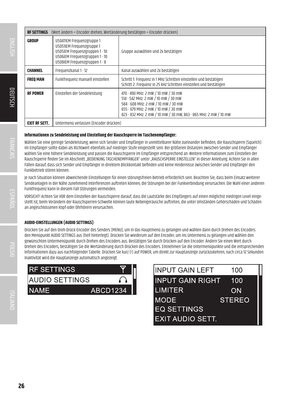 LD Systems U504.7 IEM Wireless Stereo In-Ear Monitoring System (470 to 490 MHz) User Manual | Page 26 / 108