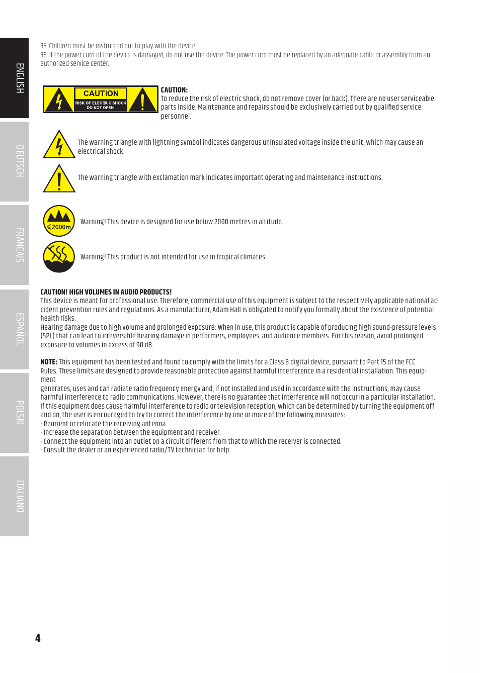 4italiano polski español francais deutsch english | LD Systems U504.7 IEM Wireless Stereo In-Ear Monitoring System (470 to 490 MHz) User Manual | Page 4 / 108