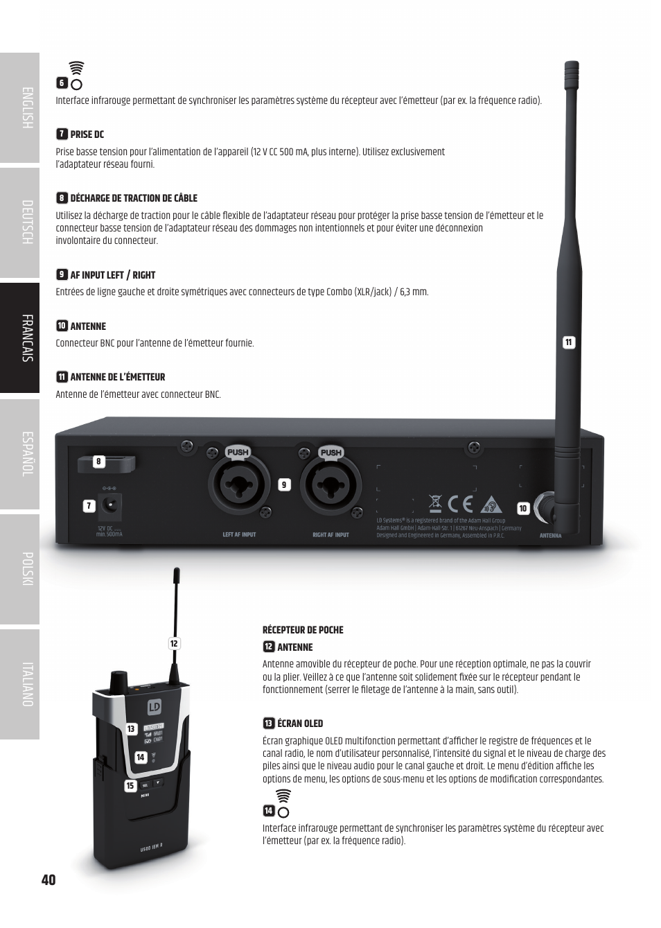 LD Systems U504.7 IEM Wireless Stereo In-Ear Monitoring System (470 to 490 MHz) User Manual | Page 40 / 108