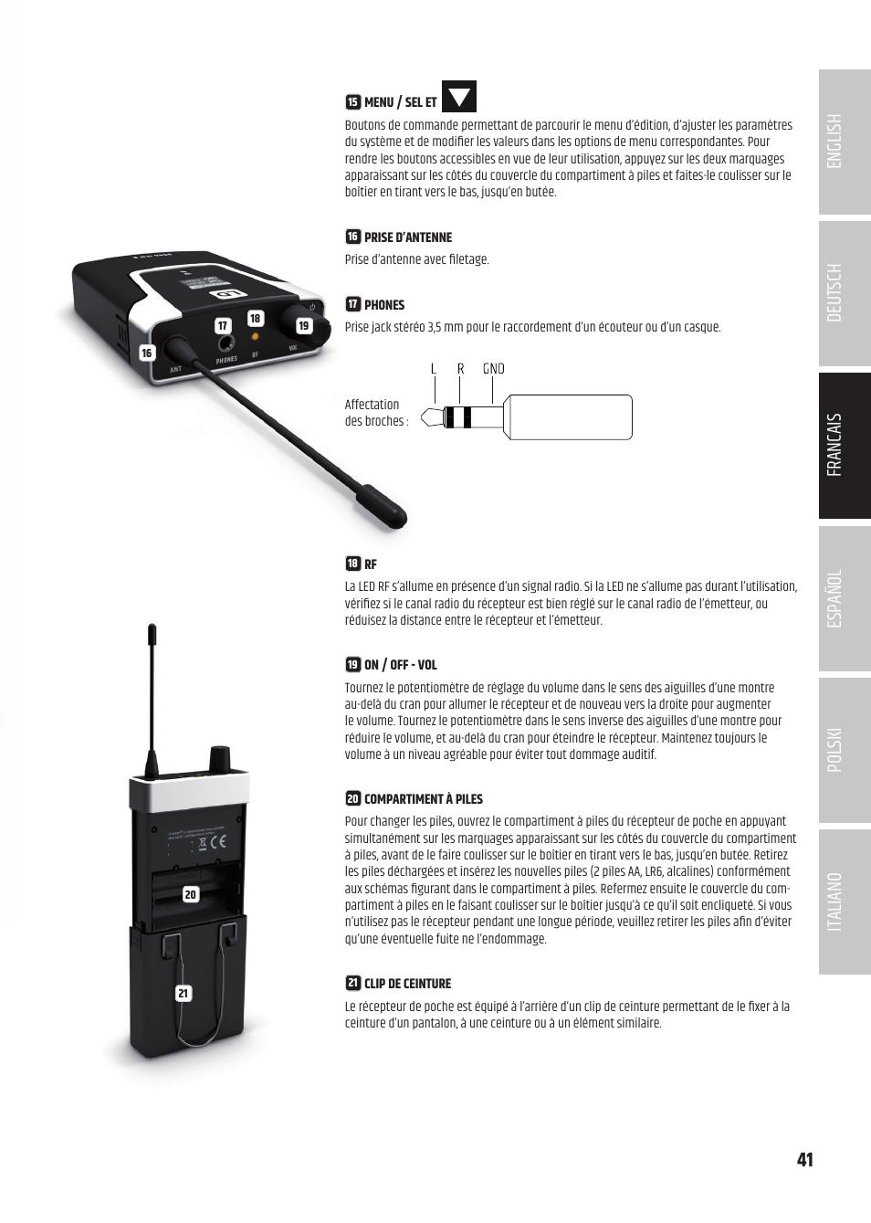 LD Systems U504.7 IEM Wireless Stereo In-Ear Monitoring System (470 to 490 MHz) User Manual | Page 41 / 108