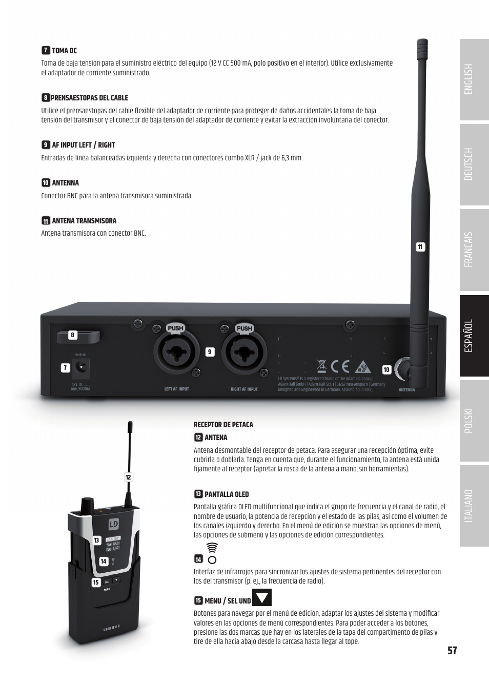 LD Systems U504.7 IEM Wireless Stereo In-Ear Monitoring System (470 to 490 MHz) User Manual | Page 57 / 108