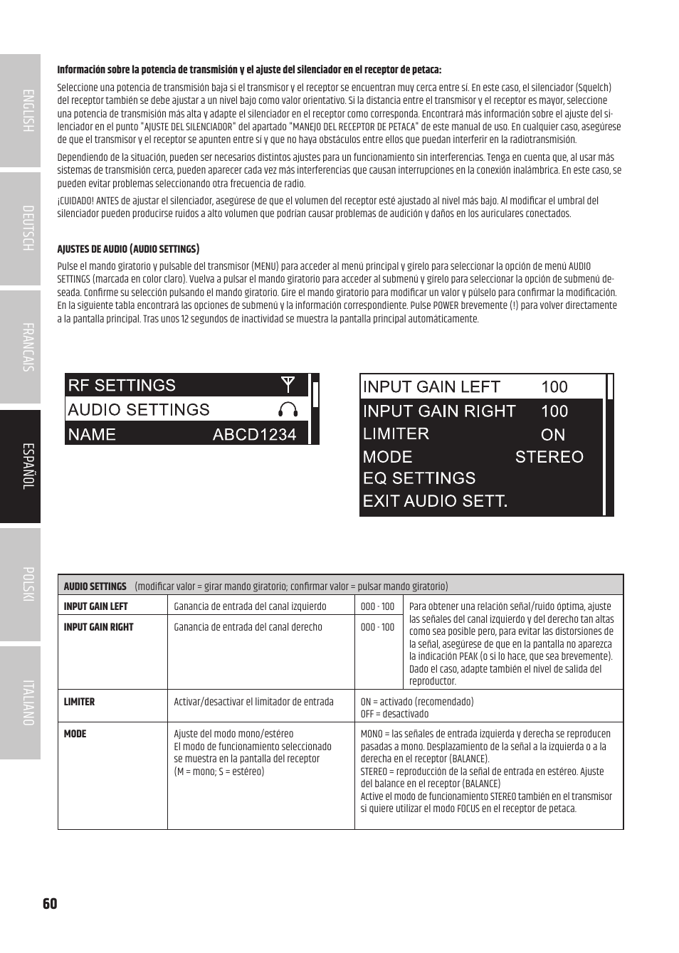 LD Systems U504.7 IEM Wireless Stereo In-Ear Monitoring System (470 to 490 MHz) User Manual | Page 60 / 108