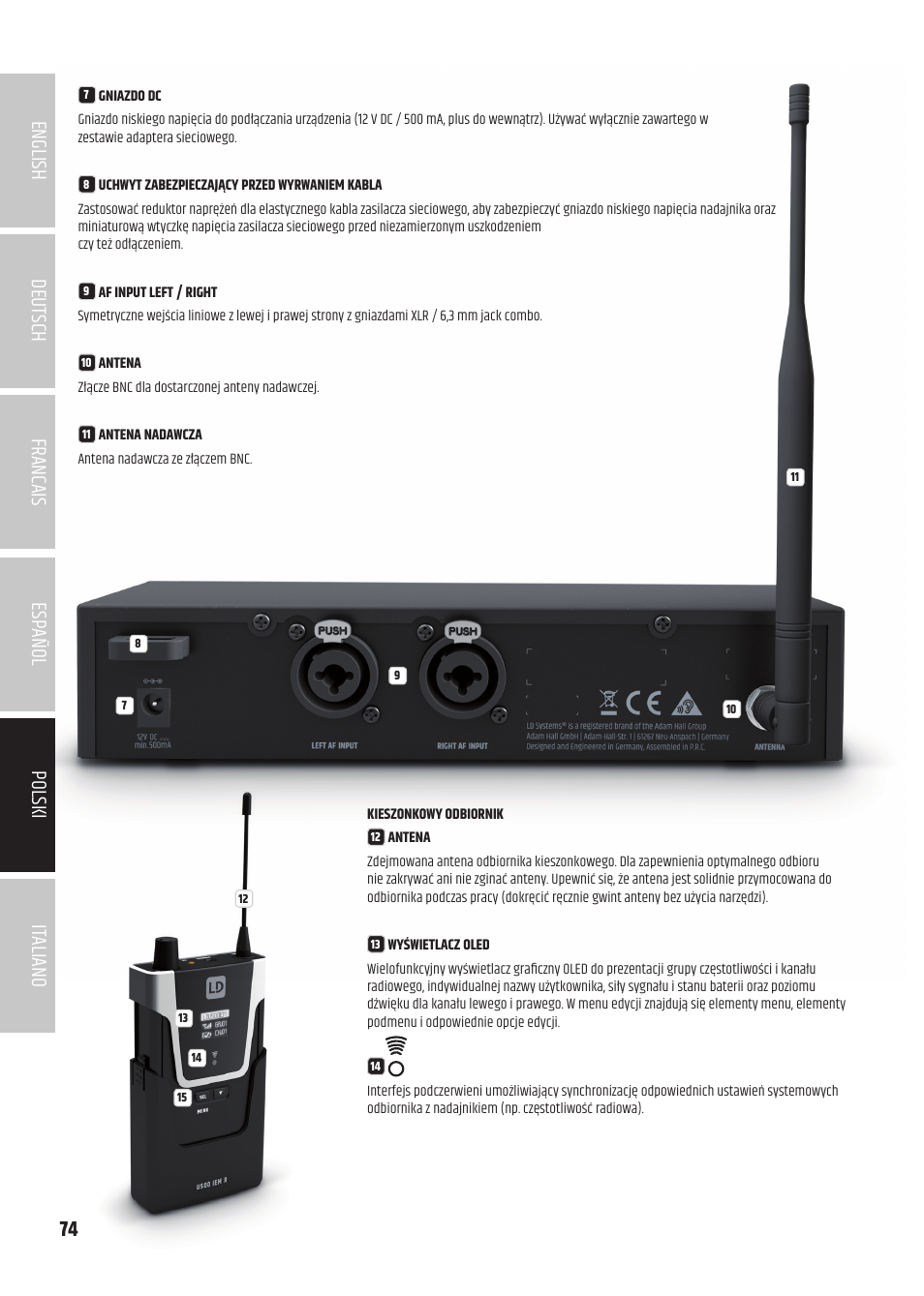 LD Systems U504.7 IEM Wireless Stereo In-Ear Monitoring System (470 to 490 MHz) User Manual | Page 74 / 108