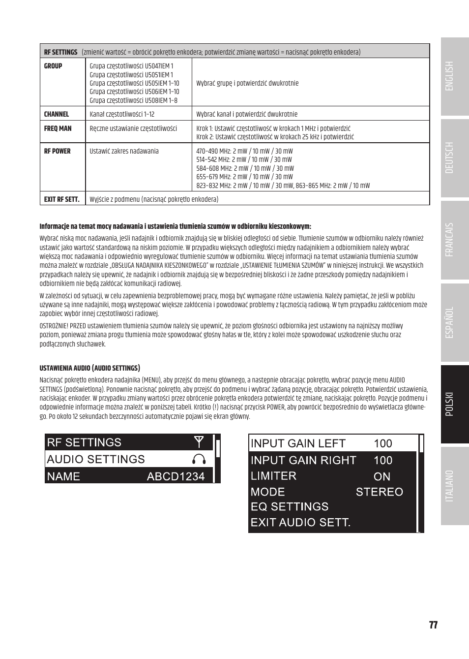 LD Systems U504.7 IEM Wireless Stereo In-Ear Monitoring System (470 to 490 MHz) User Manual | Page 77 / 108