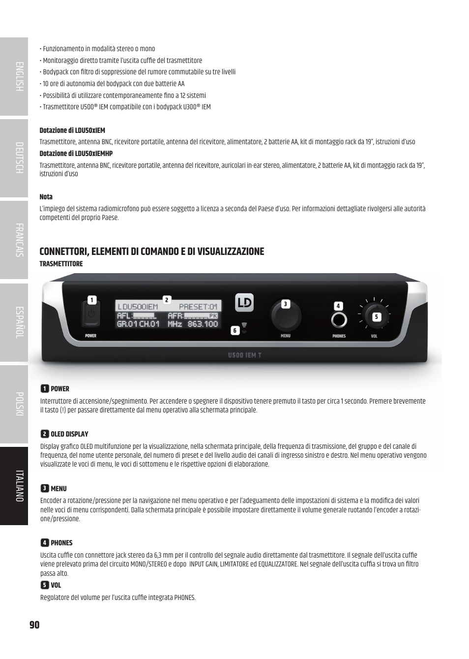LD Systems U504.7 IEM Wireless Stereo In-Ear Monitoring System (470 to 490 MHz) User Manual | Page 90 / 108