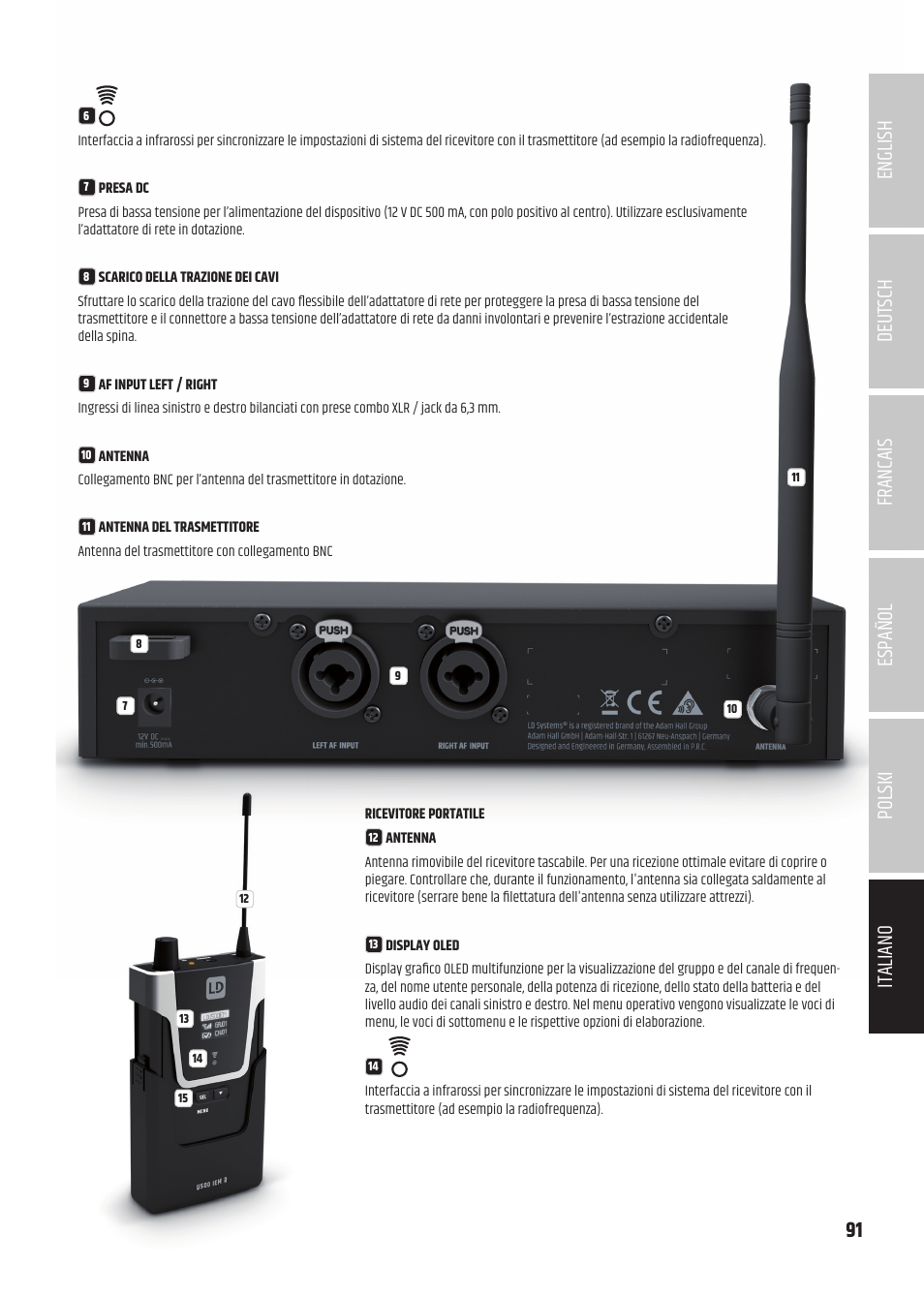 LD Systems U504.7 IEM Wireless Stereo In-Ear Monitoring System (470 to 490 MHz) User Manual | Page 91 / 108