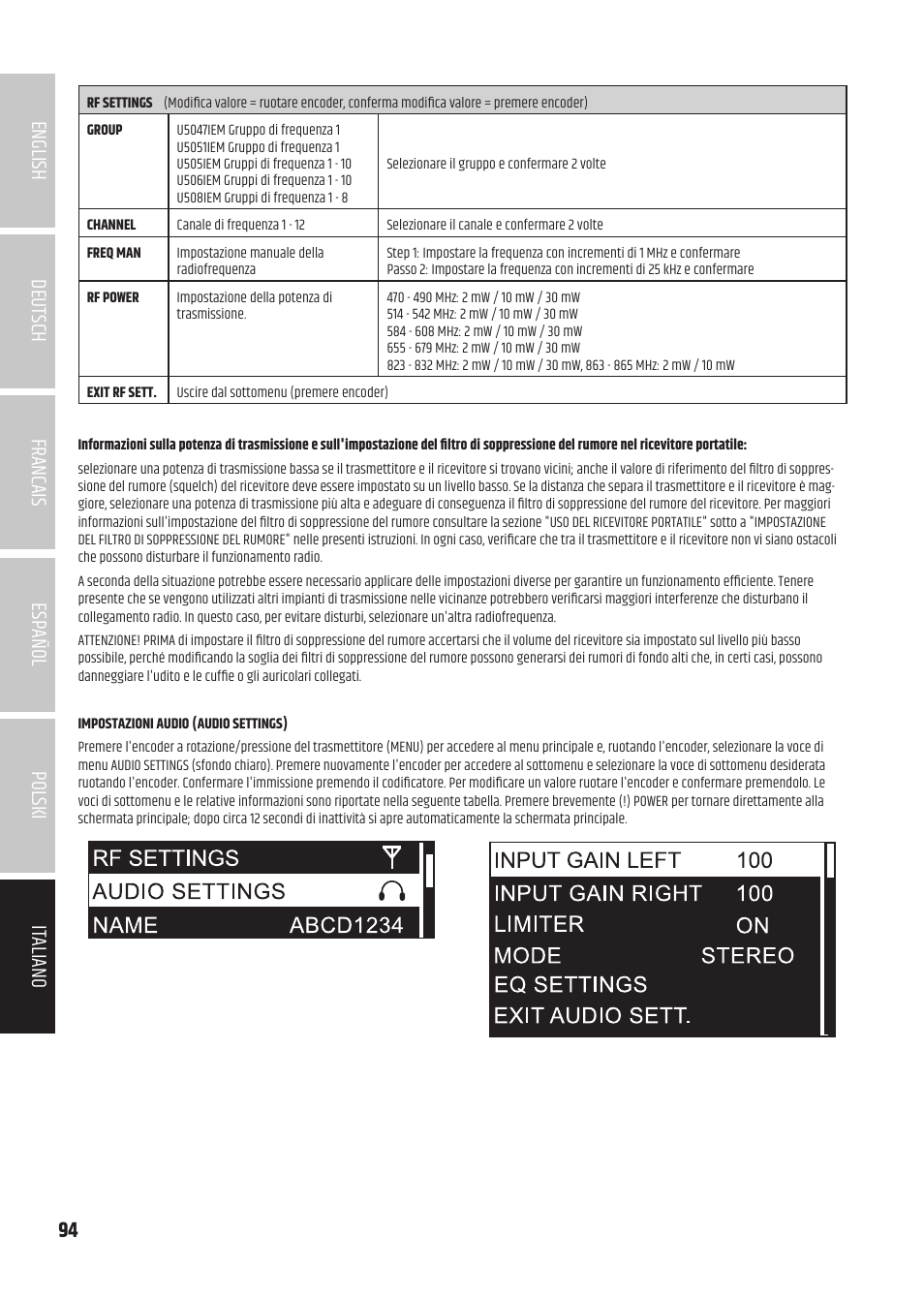 LD Systems U504.7 IEM Wireless Stereo In-Ear Monitoring System (470 to 490 MHz) User Manual | Page 94 / 108