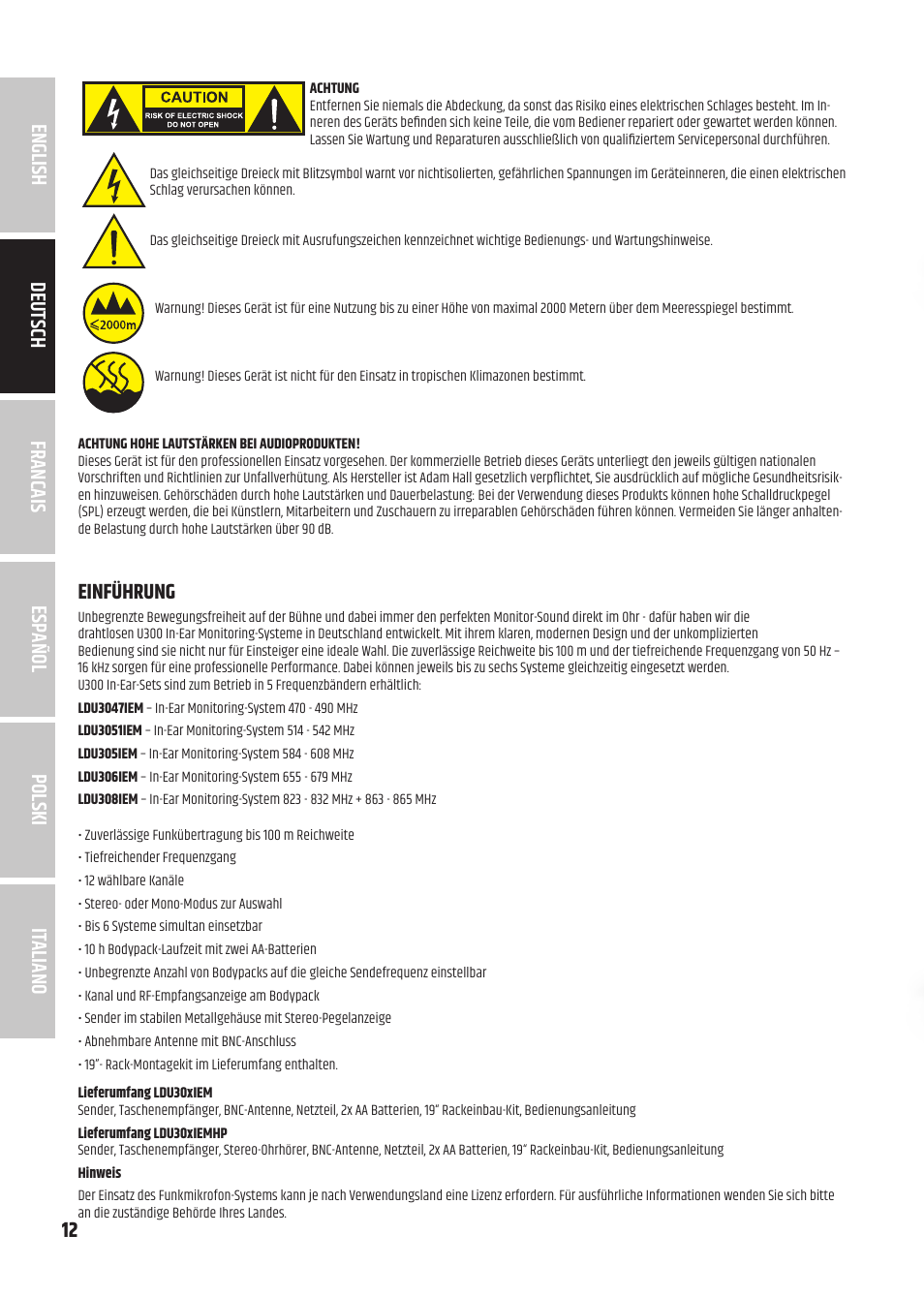 Einführung | LD Systems U305.1 IEM Wireless In-Ear Monitoring System with Earphones (514 to 542 MHz) User Manual | Page 12 / 56