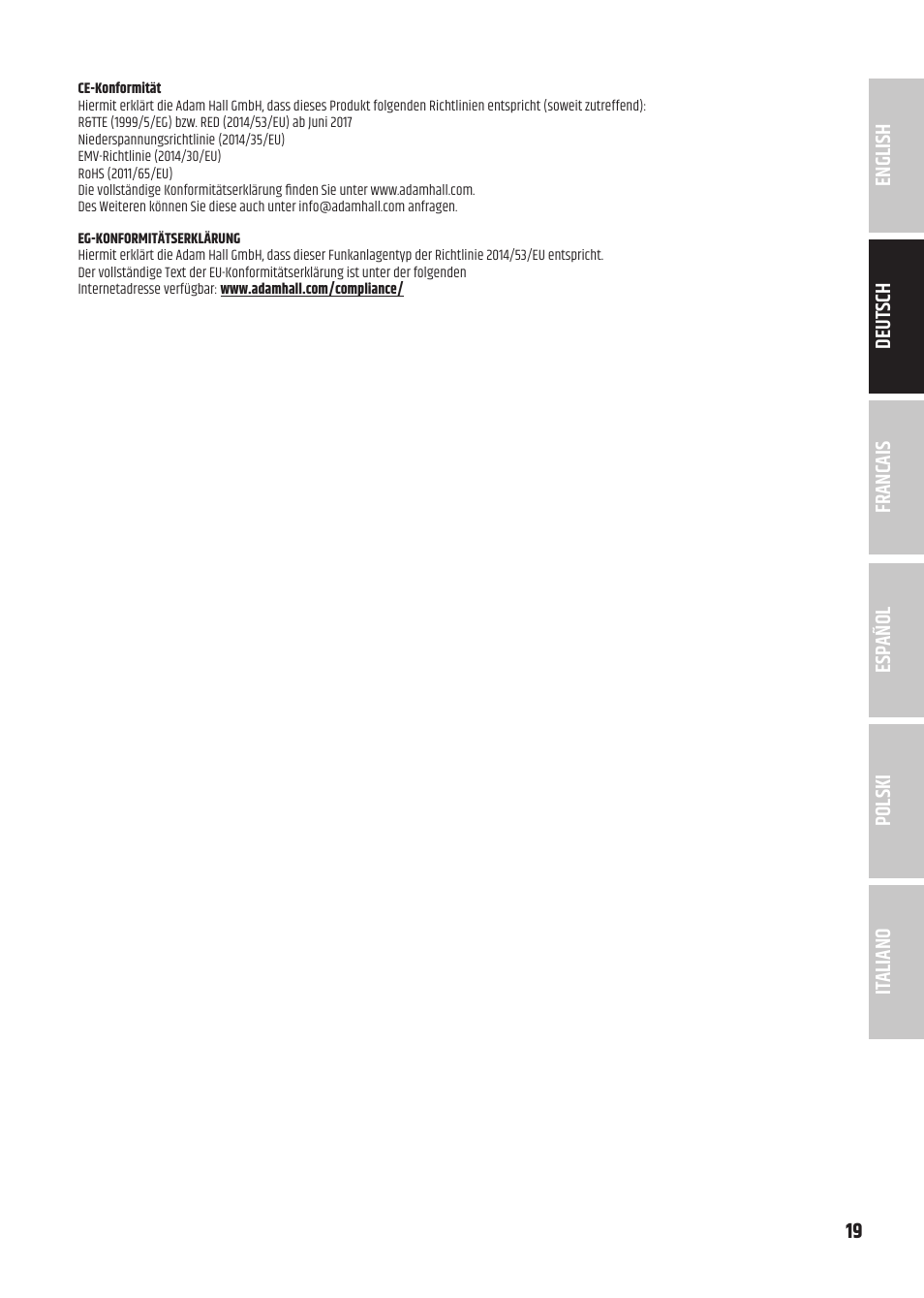LD Systems U305.1 IEM Wireless In-Ear Monitoring System with Earphones (514 to 542 MHz) User Manual | Page 19 / 56
