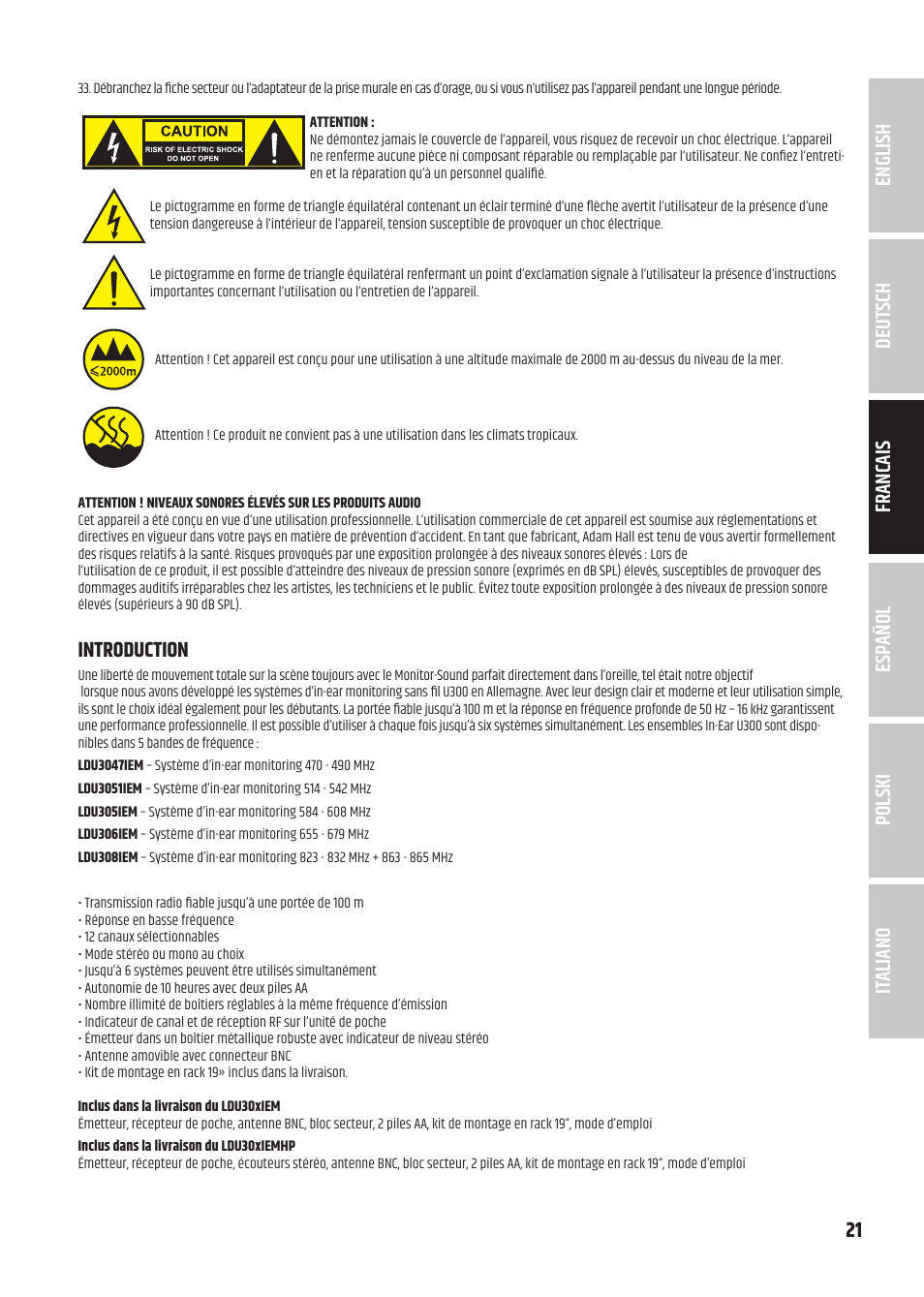 Introduction | LD Systems U305.1 IEM Wireless In-Ear Monitoring System with Earphones (514 to 542 MHz) User Manual | Page 21 / 56