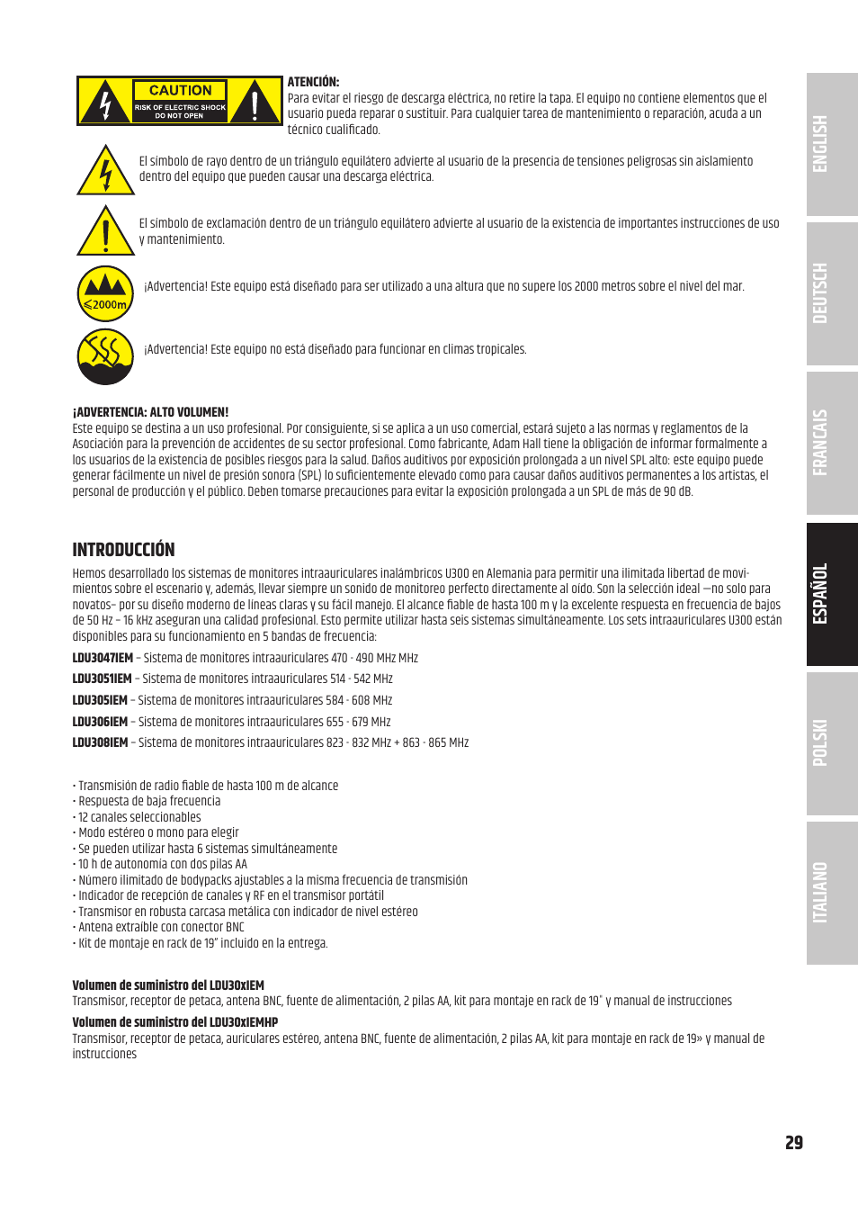 LD Systems U305.1 IEM Wireless In-Ear Monitoring System with Earphones (514 to 542 MHz) User Manual | Page 29 / 56