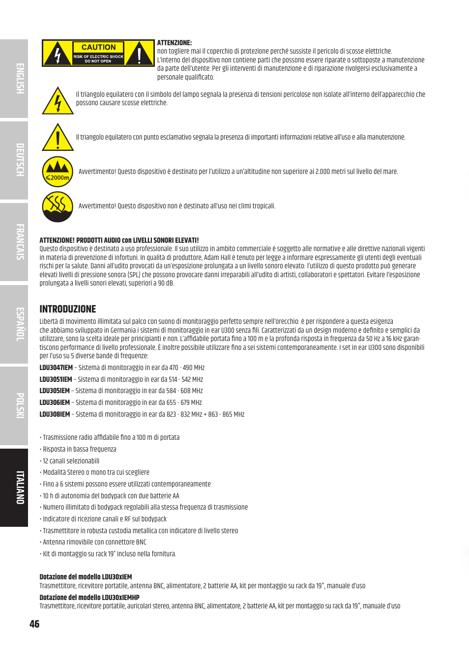 Introduzione | LD Systems U305.1 IEM Wireless In-Ear Monitoring System with Earphones (514 to 542 MHz) User Manual | Page 46 / 56