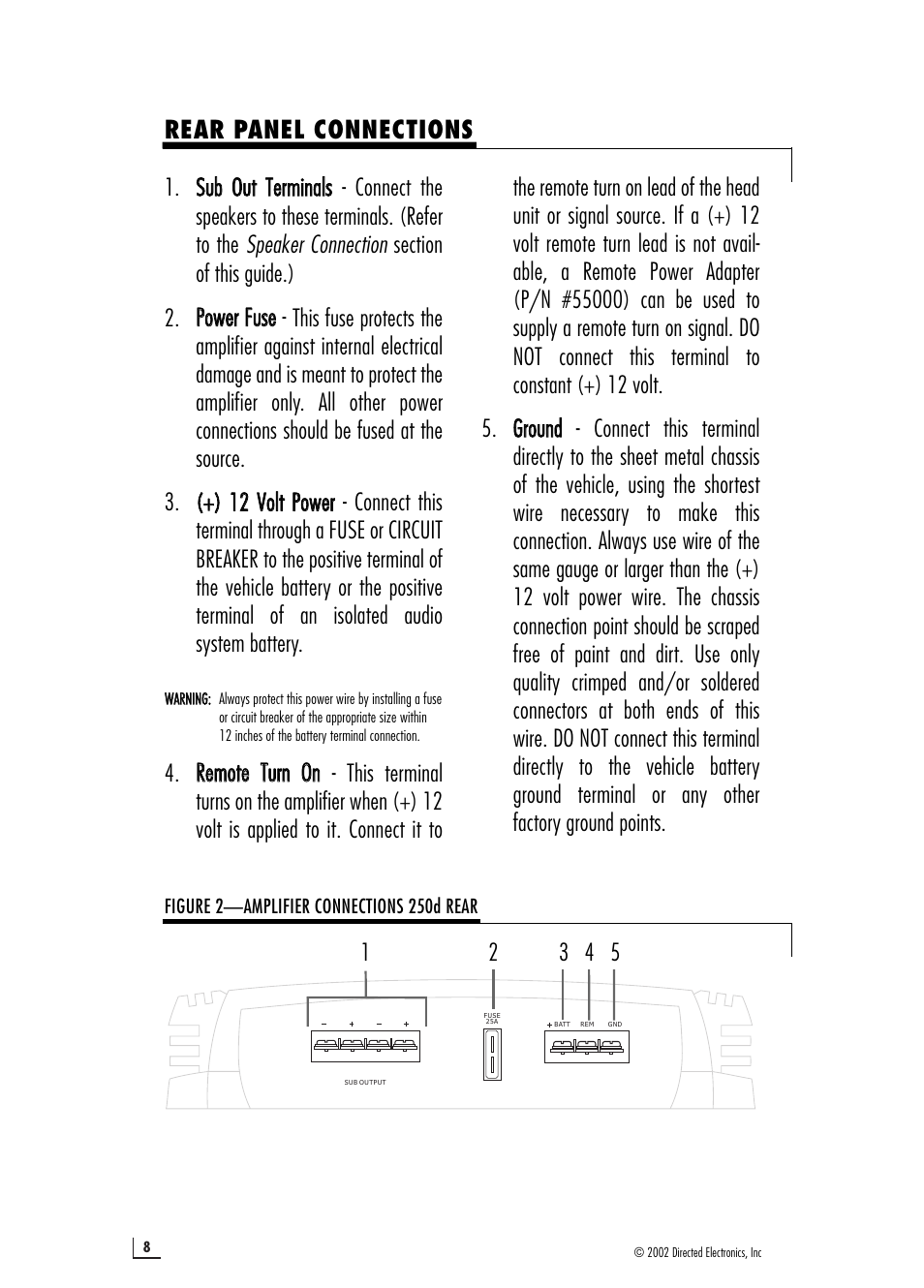 Rear panel connections | Directed Electronics 250d User Manual | Page 8 / 12