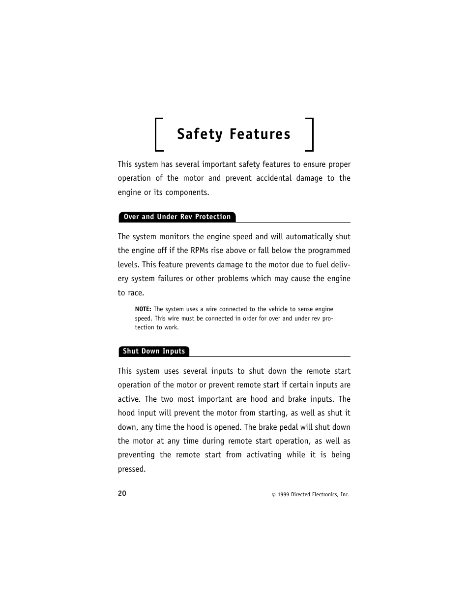 Safety features | Directed Electronics ESP 540 User Manual | Page 21 / 37