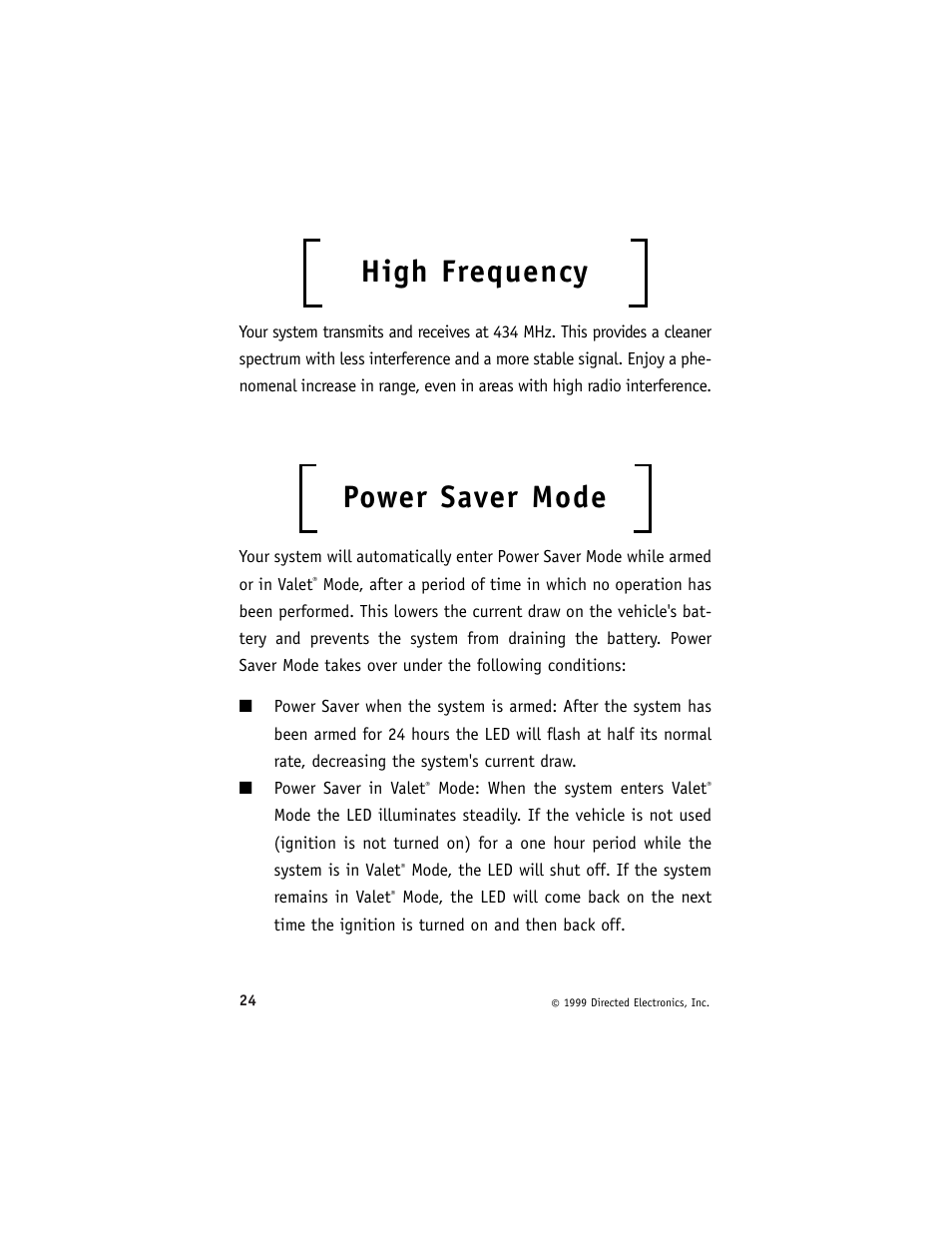 High frequency, Power saver mode | Directed Electronics ESP 540 User Manual | Page 25 / 37