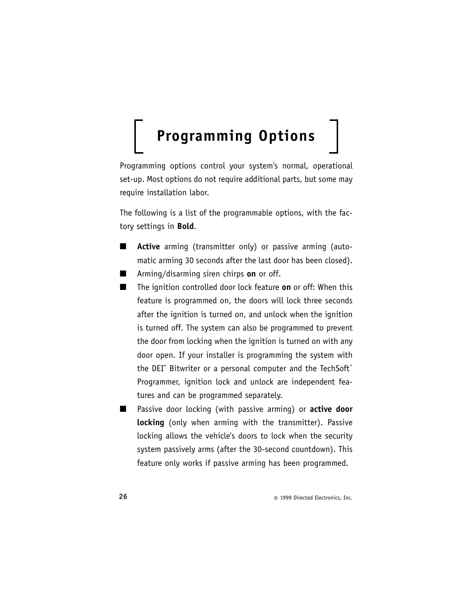 Programming options | Directed Electronics ESP 540 User Manual | Page 27 / 37