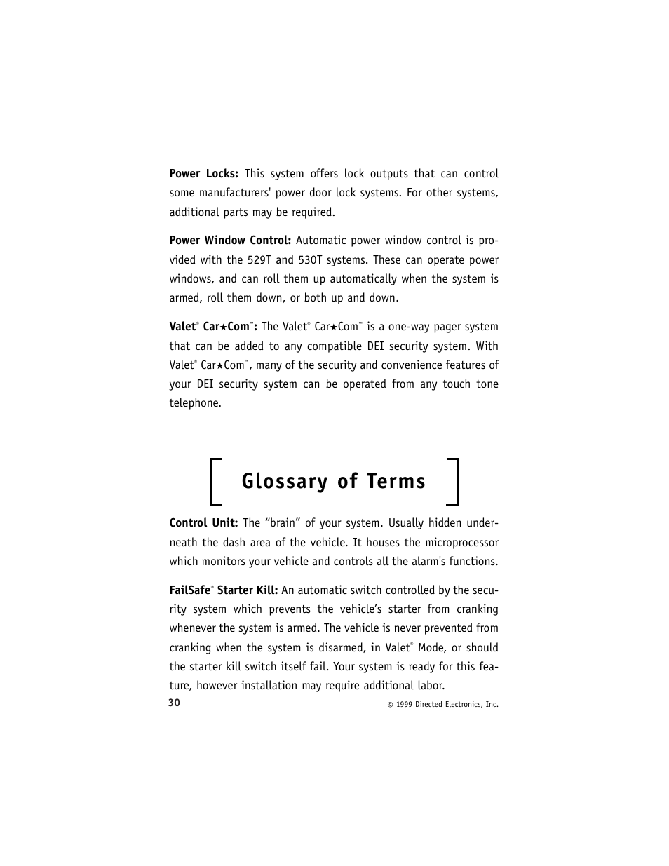 Glossary of terms | Directed Electronics ESP 540 User Manual | Page 31 / 37