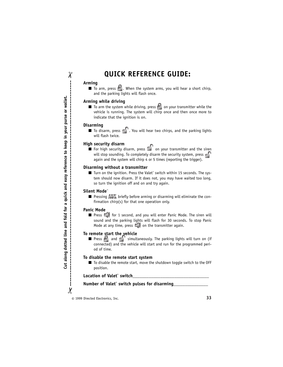Quick reference guide | Directed Electronics ESP 540 User Manual | Page 34 / 37
