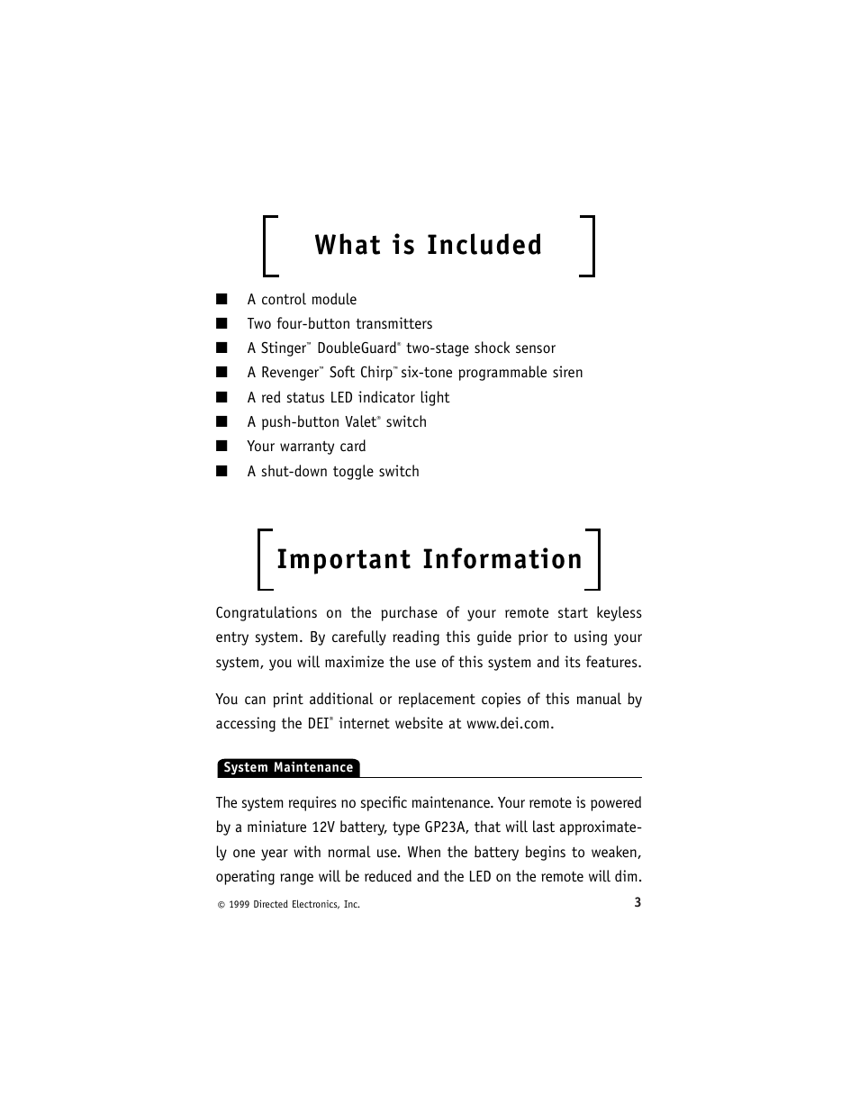 What is included, Important information | Directed Electronics ESP 540 User Manual | Page 4 / 37