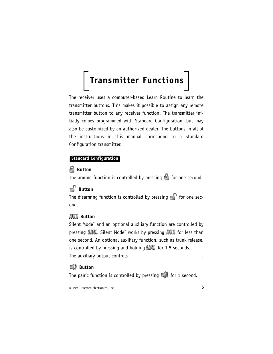 Transmitter functions | Directed Electronics ESP 540 User Manual | Page 6 / 37