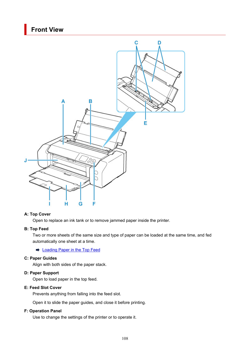 Front view | Canon imagePROGRAF PRO-300 13" Photographic Inkjet Printer User Manual | Page 108 / 650
