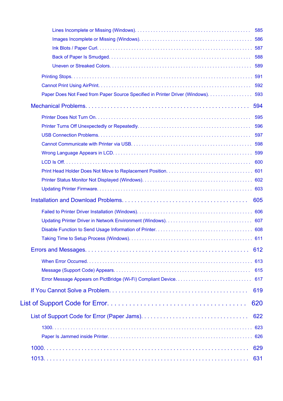 List of support code for error | Canon imagePROGRAF PRO-300 13" Photographic Inkjet Printer User Manual | Page 11 / 650