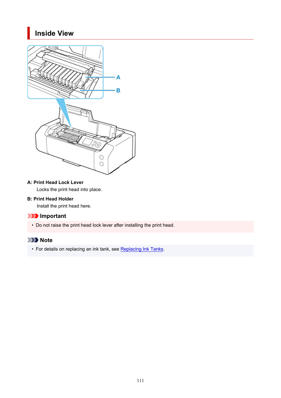 Inside view | Canon imagePROGRAF PRO-300 13" Photographic Inkjet Printer User Manual | Page 111 / 650