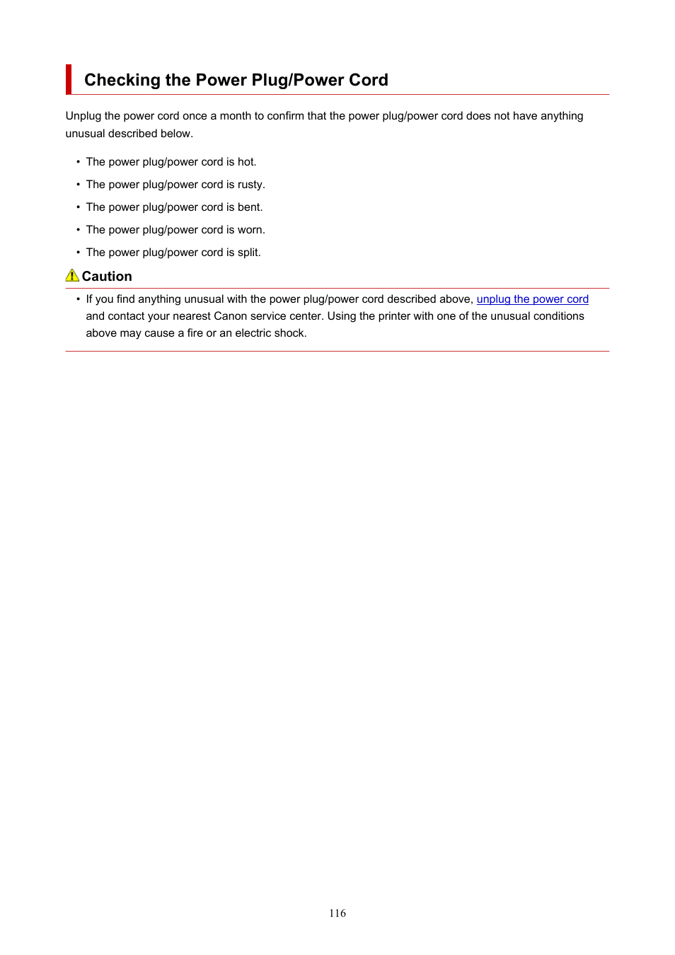 Checking the power plug/power cord | Canon imagePROGRAF PRO-300 13" Photographic Inkjet Printer User Manual | Page 116 / 650