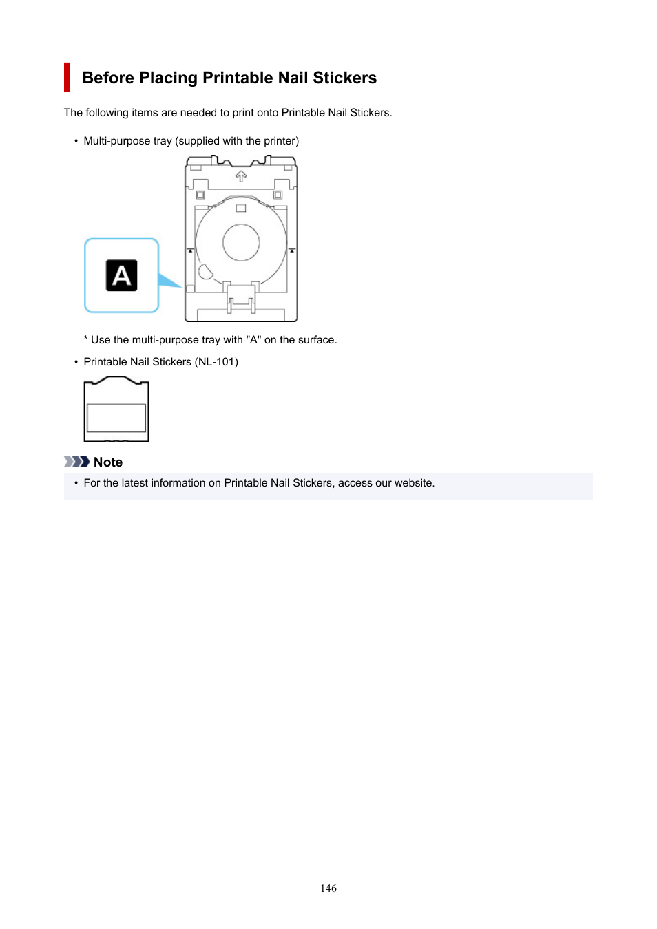 Before placing printable nail stickers | Canon imagePROGRAF PRO-300 13" Photographic Inkjet Printer User Manual | Page 146 / 650