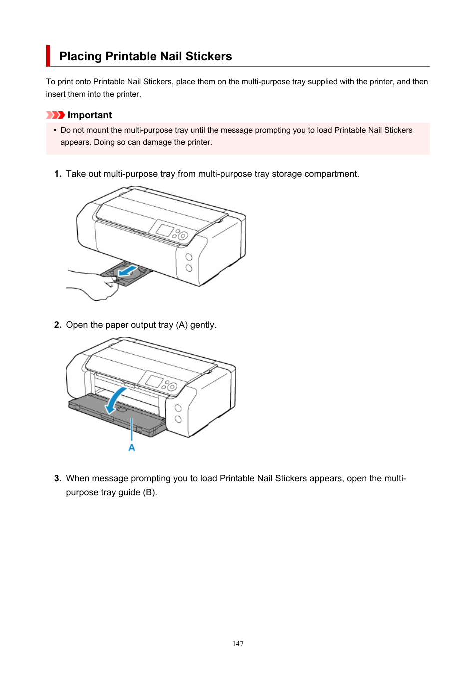 Placing printable nail stickers | Canon imagePROGRAF PRO-300 13" Photographic Inkjet Printer User Manual | Page 147 / 650